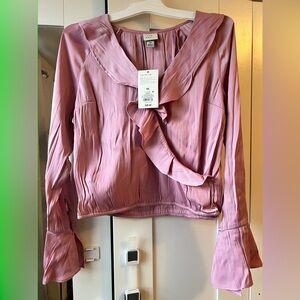 a new day size XS Pink Ruffle Wrap Blouse NWT